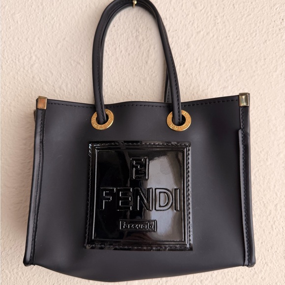 Fendi Handbags - Vintage Fendi Black Mini Tote with Gold Accents